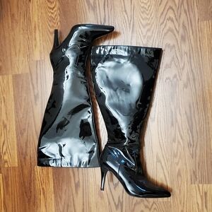 Fashion To Figure Shiny Black Heeled Boots Wide Width